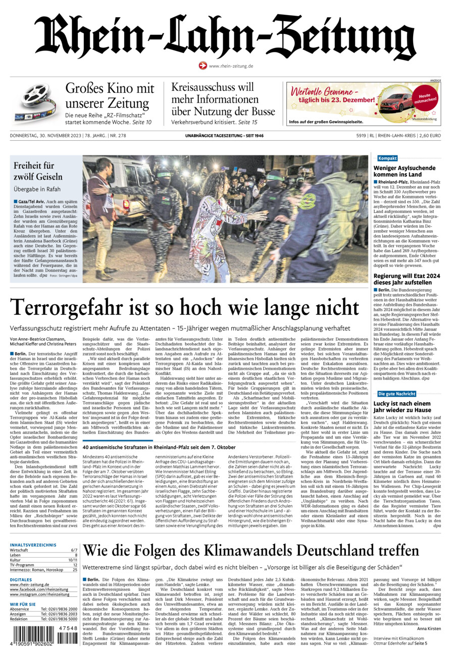 Rhein-Lahn-Zeitung vom Donnerstag, 30.11.2023