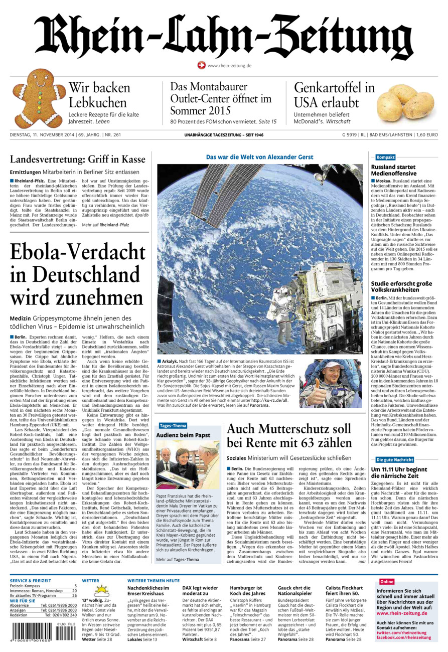 Rhein-Lahn-Zeitung vom Dienstag, 11.11.2014