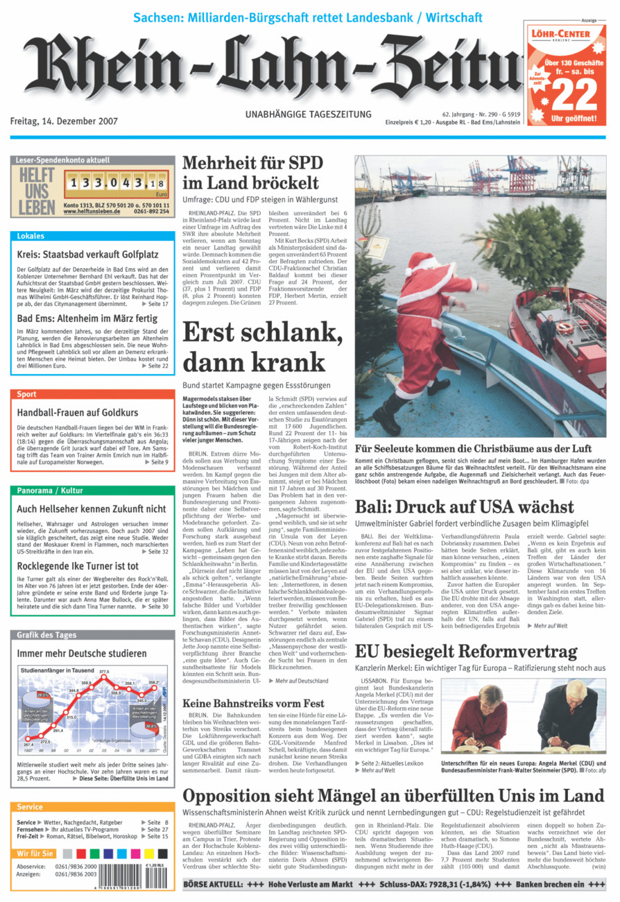 Rhein-Lahn-Zeitung vom Freitag, 14.12.2007