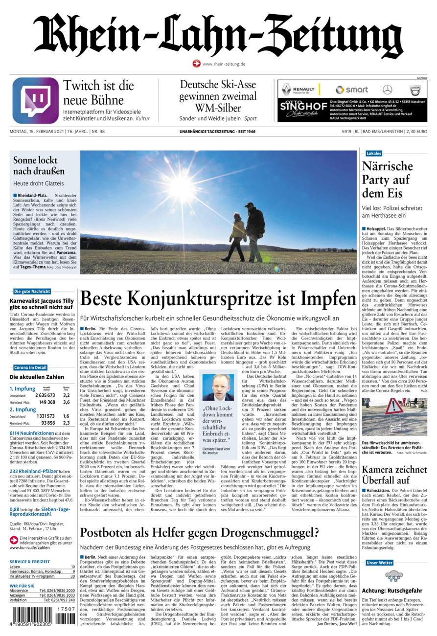 Rhein-Lahn-Zeitung vom Montag, 15.02.2021