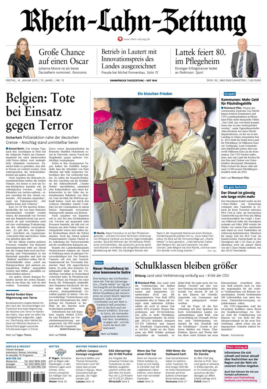 Rhein-Lahn-Zeitung vom Freitag, 16.01.2015