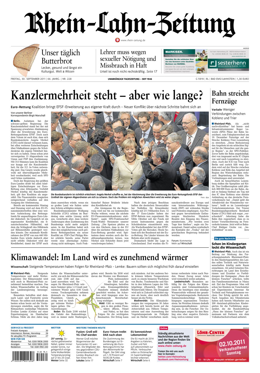 Rhein-Lahn-Zeitung vom Freitag, 30.09.2011