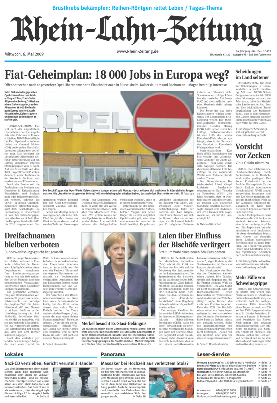 Rhein-Lahn-Zeitung vom Mittwoch, 06.05.2009