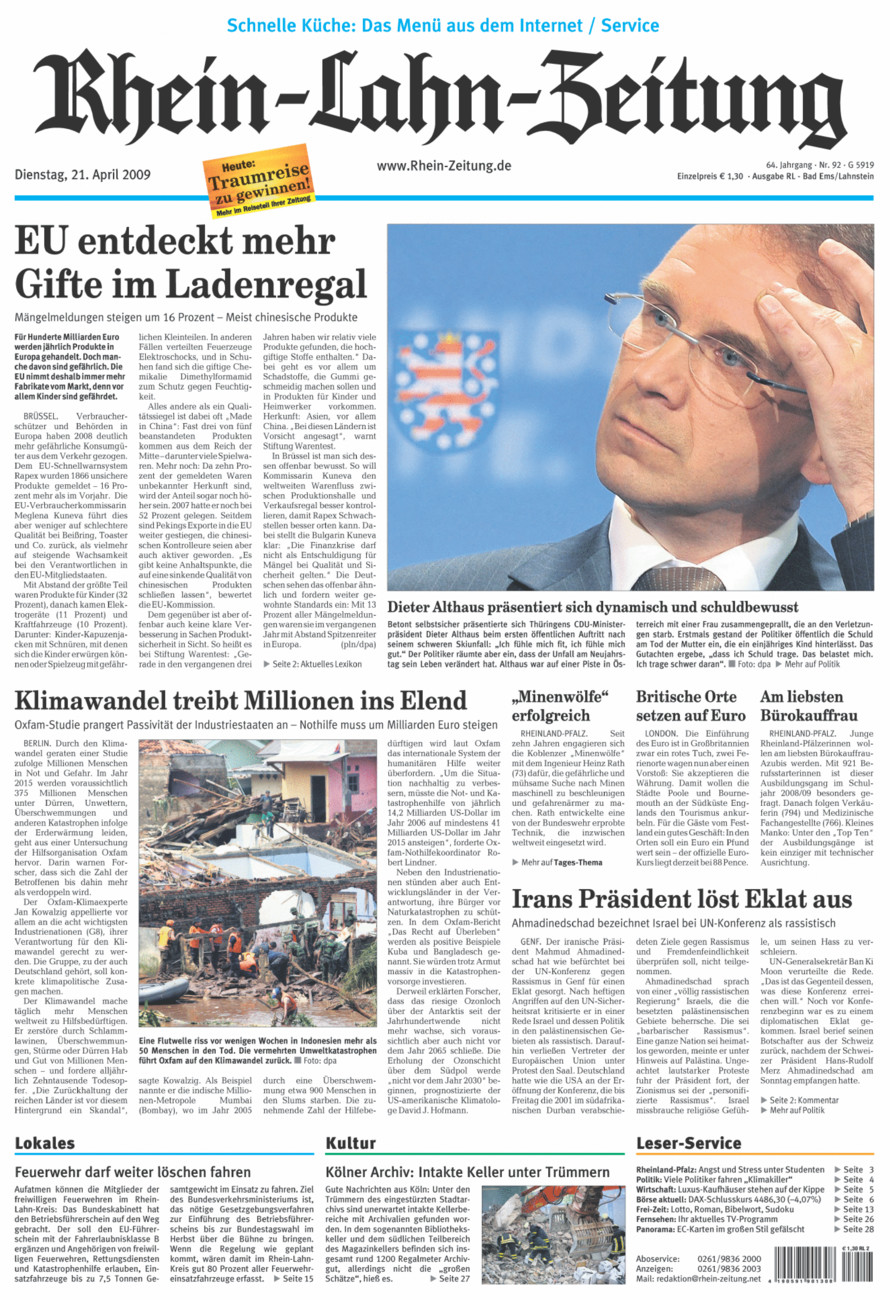 Rhein-Lahn-Zeitung vom Dienstag, 21.04.2009