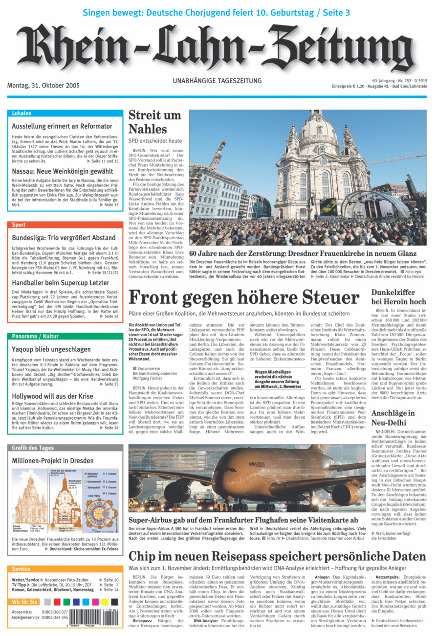 Rhein-Lahn-Zeitung vom Montag, 31.10.2005