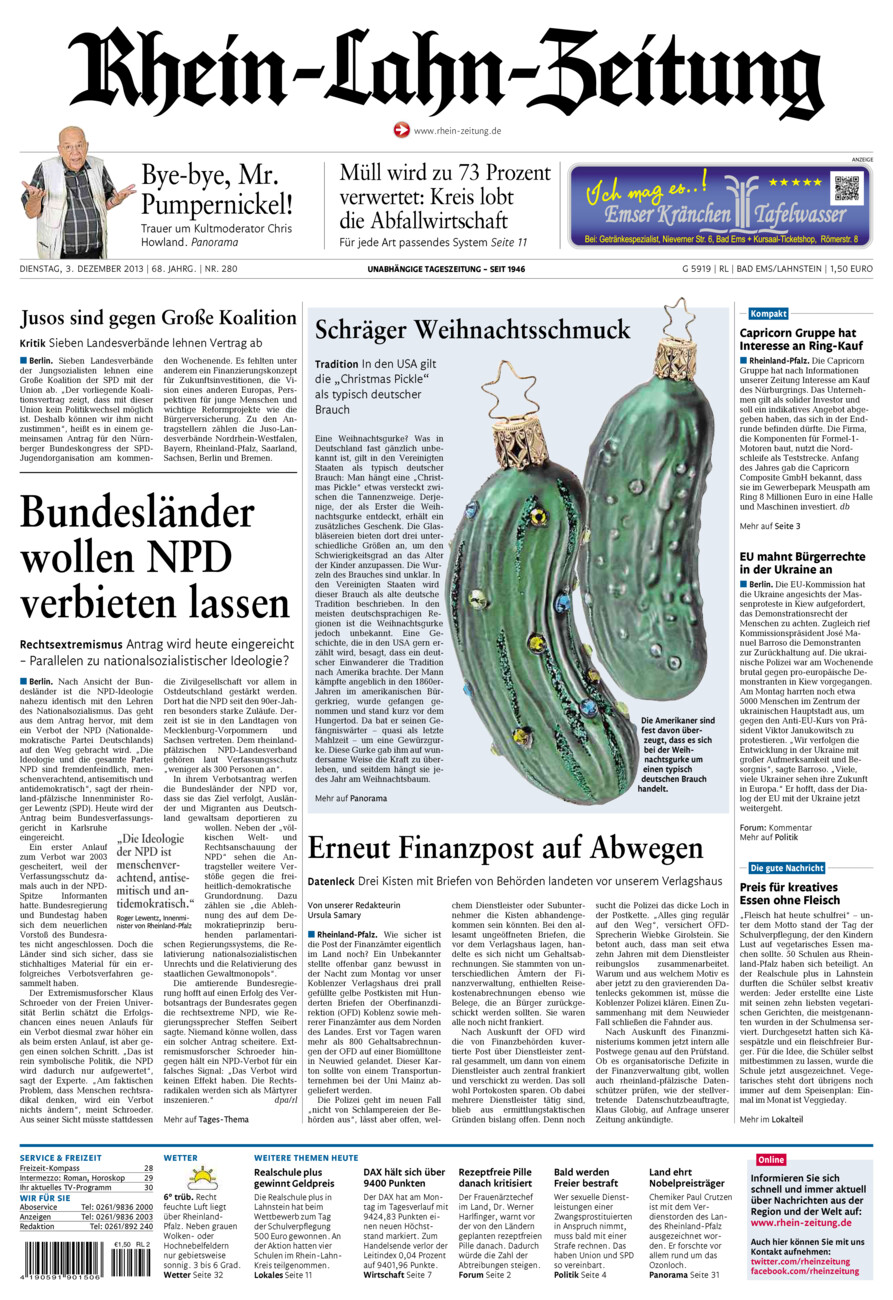 Rhein-Lahn-Zeitung vom Dienstag, 03.12.2013