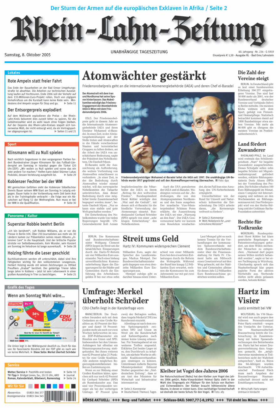 Rhein-Lahn-Zeitung vom Samstag, 08.10.2005