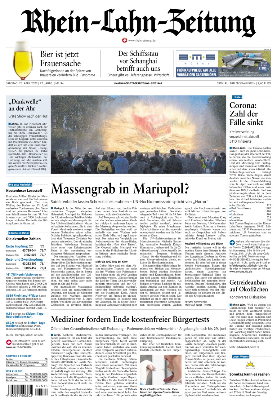 Rhein-Lahn-Zeitung vom Samstag, 23.04.2022