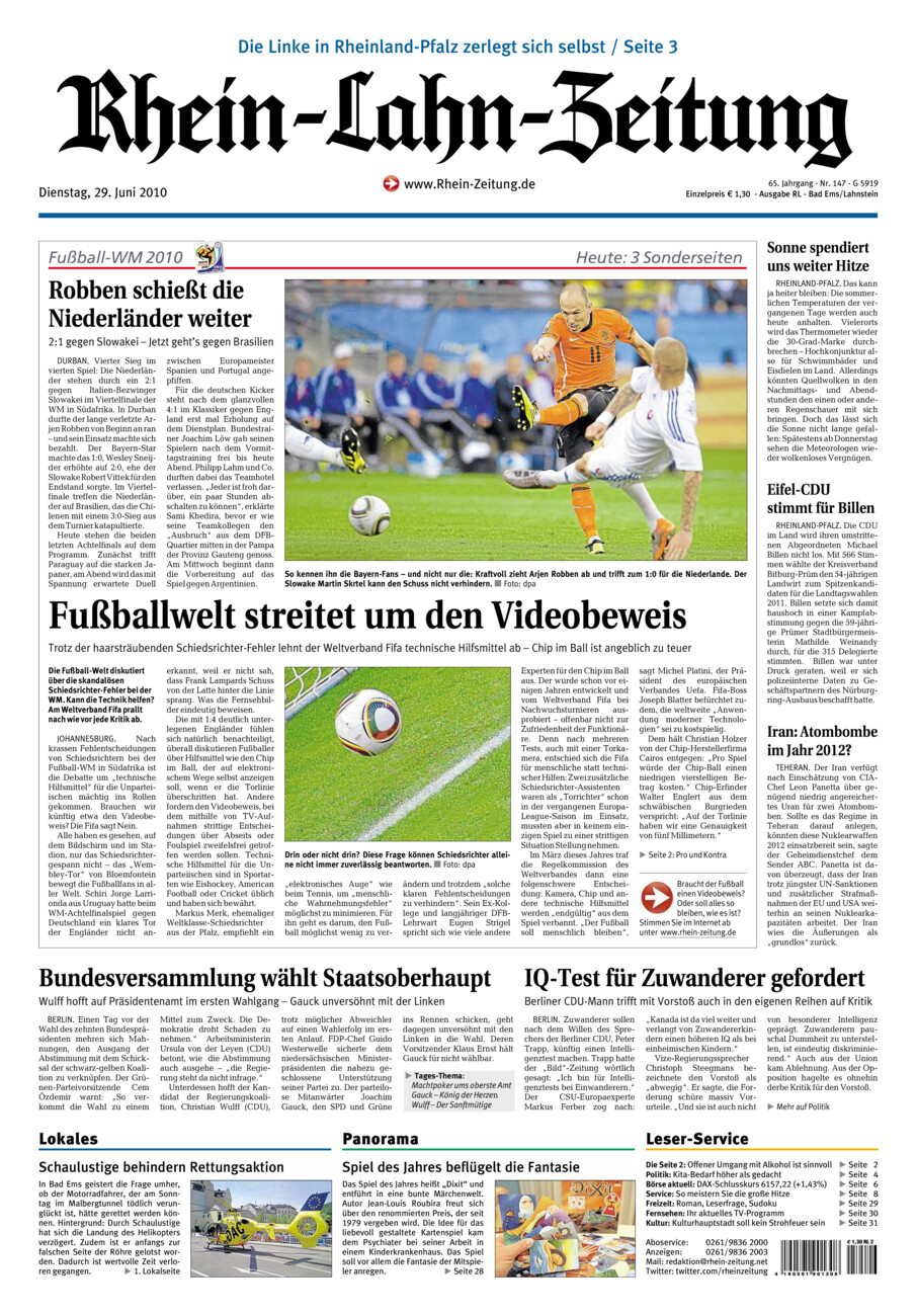 Rhein-Lahn-Zeitung vom Dienstag, 29.06.2010