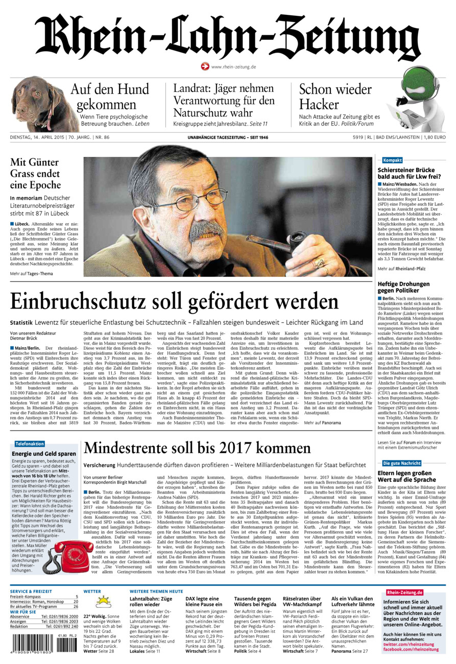 Rhein-Lahn-Zeitung vom Dienstag, 14.04.2015