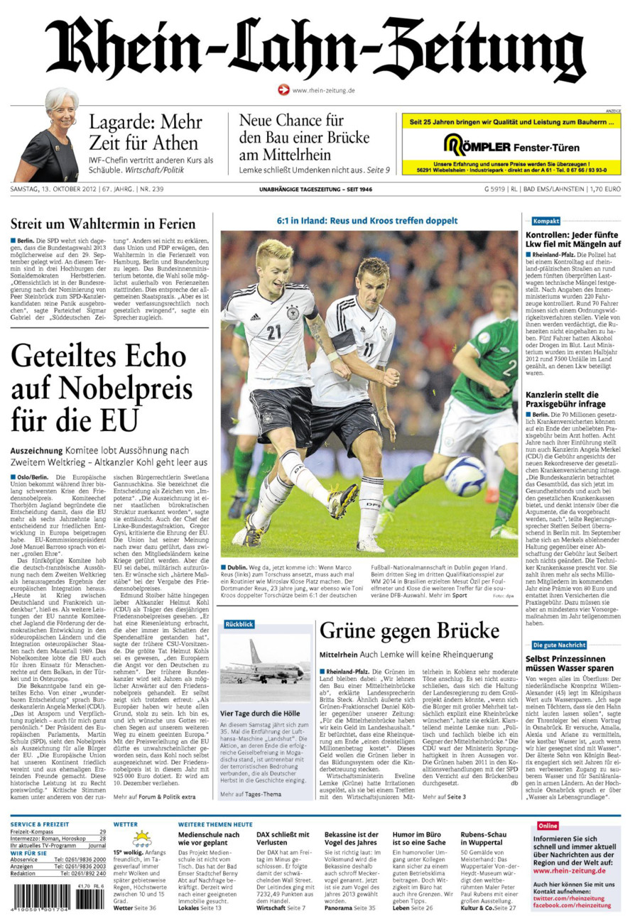 Rhein-Lahn-Zeitung vom Samstag, 13.10.2012