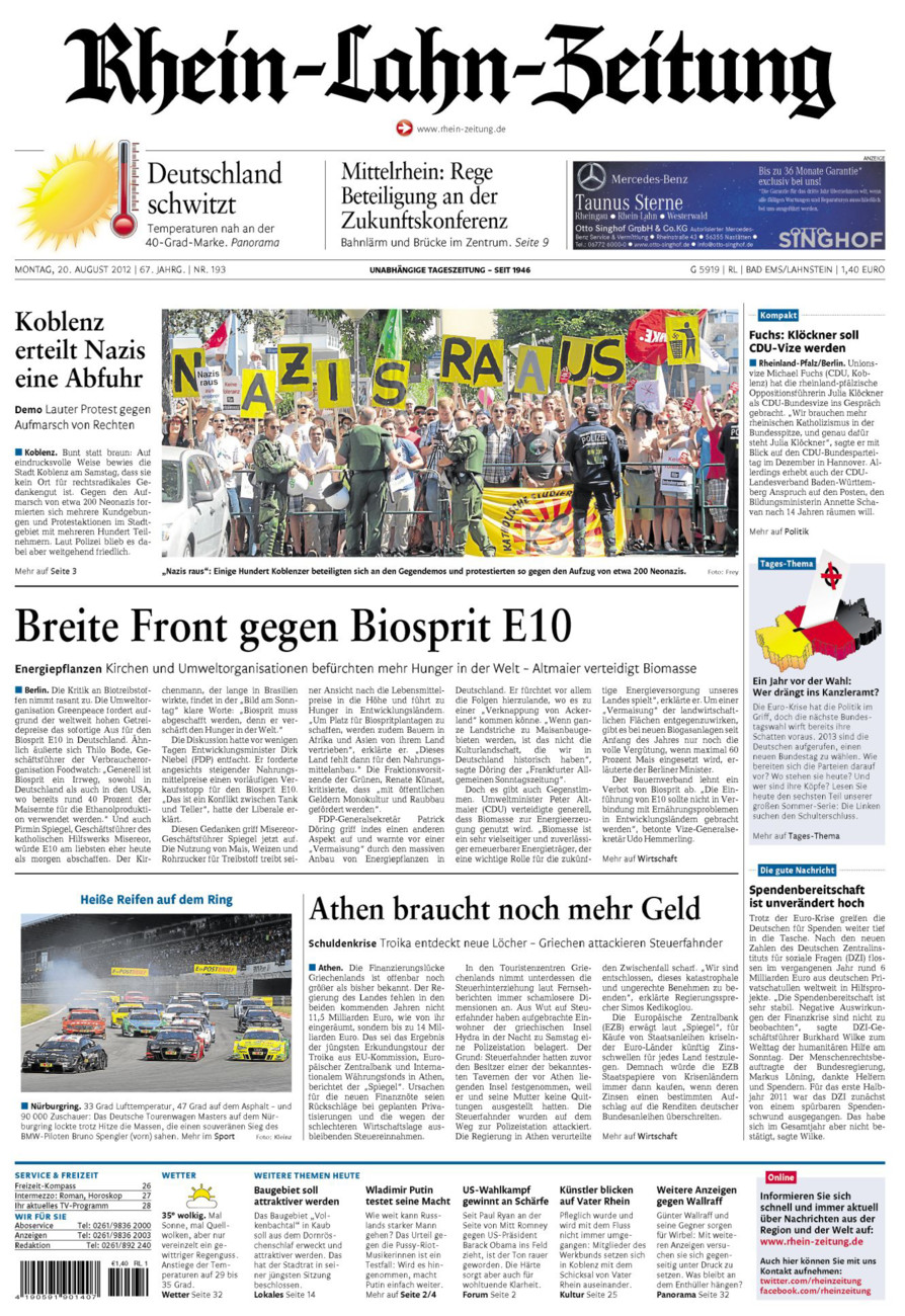 Rhein-Lahn-Zeitung vom Montag, 20.08.2012