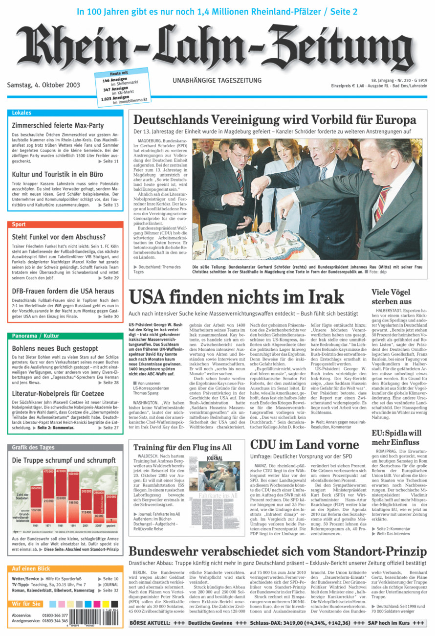 Rhein-Lahn-Zeitung vom Samstag, 04.10.2003