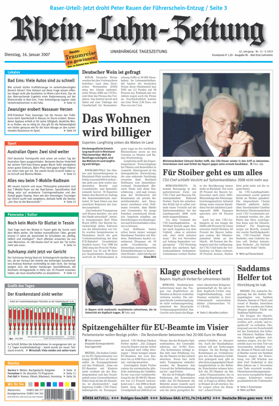 Rhein-Lahn-Zeitung vom Dienstag, 16.01.2007