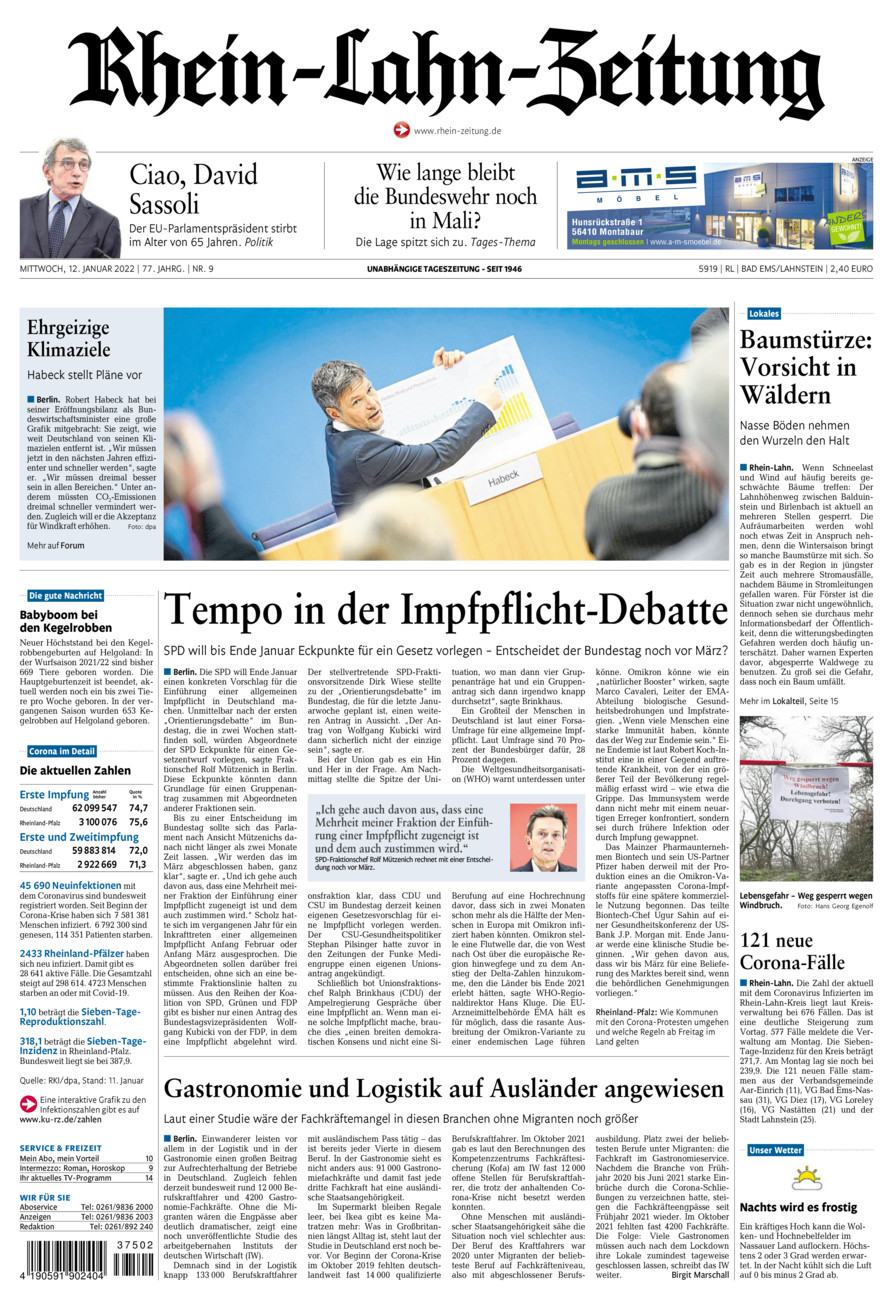 Rhein-Lahn-Zeitung vom Mittwoch, 12.01.2022