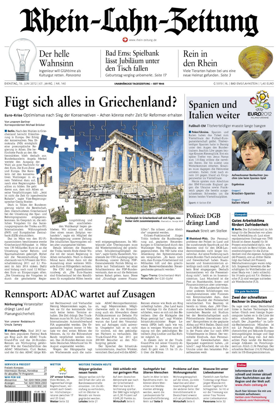 Rhein-Lahn-Zeitung vom Dienstag, 19.06.2012