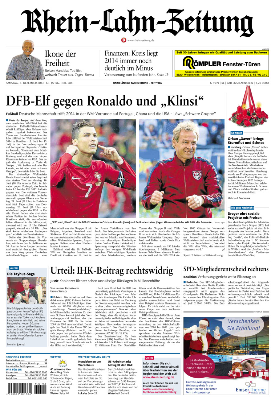 Rhein-Lahn-Zeitung vom Samstag, 07.12.2013