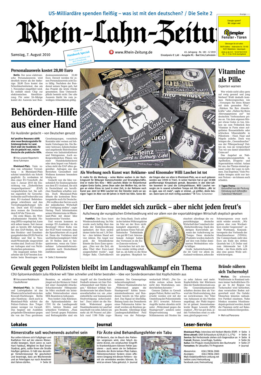 Rhein-Lahn-Zeitung vom Samstag, 07.08.2010