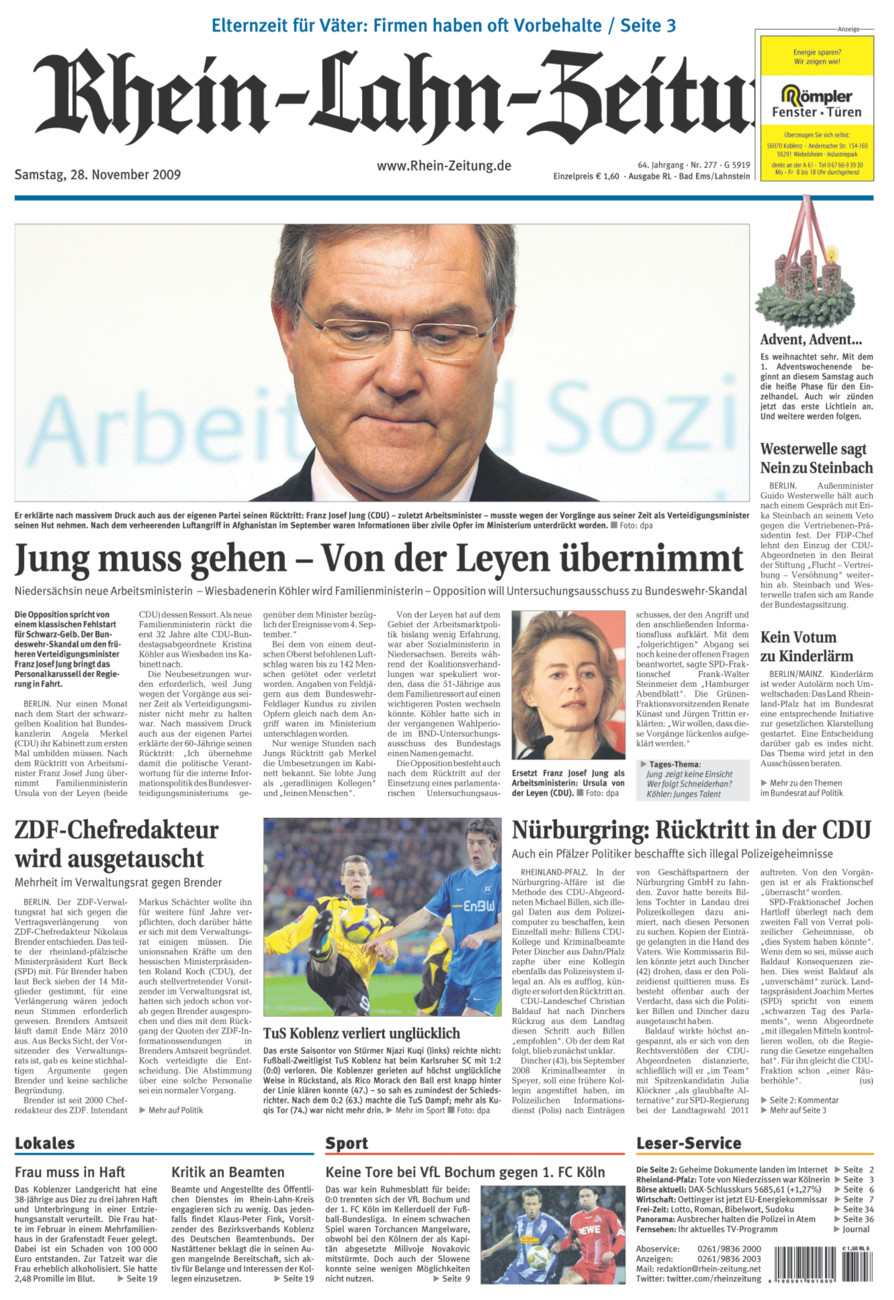 Rhein-Lahn-Zeitung vom Samstag, 28.11.2009