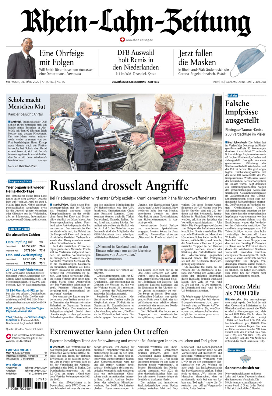 Rhein-Lahn-Zeitung vom Mittwoch, 30.03.2022