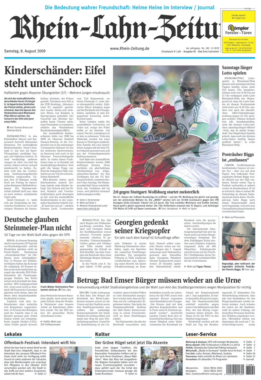 Rhein-Lahn-Zeitung vom Samstag, 08.08.2009