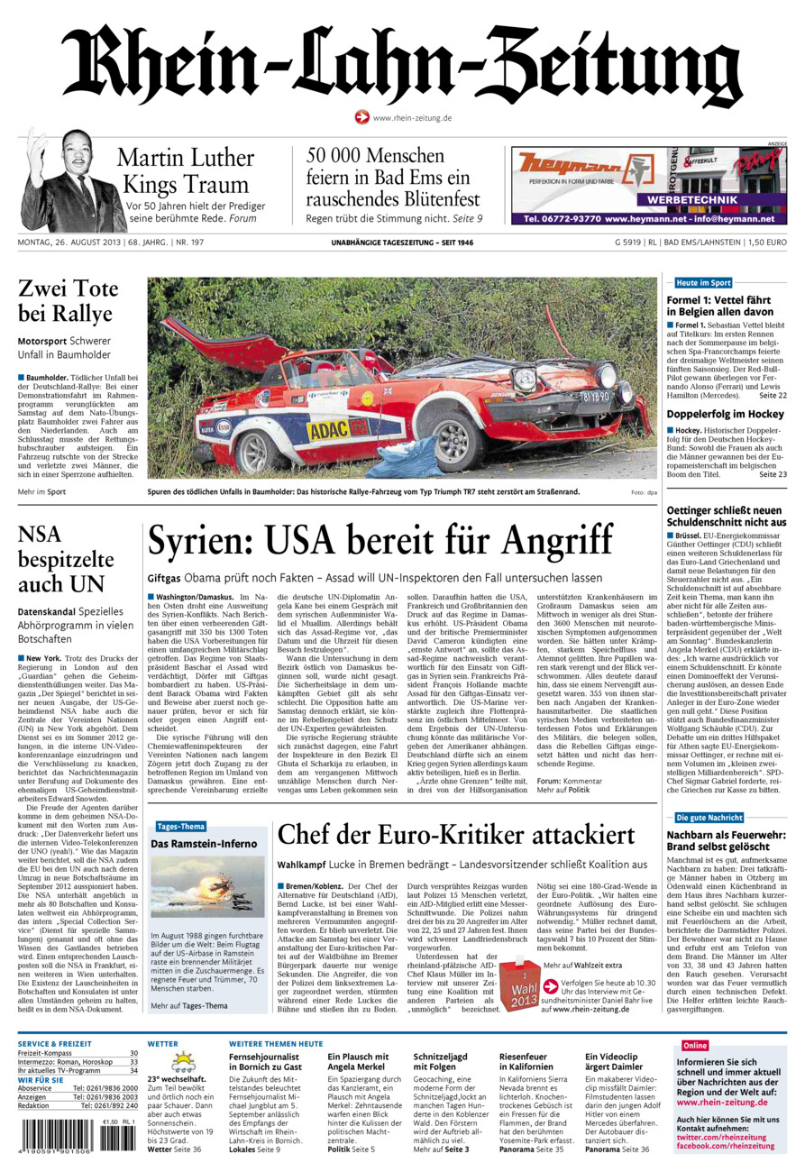 Rhein-Lahn-Zeitung vom Montag, 26.08.2013