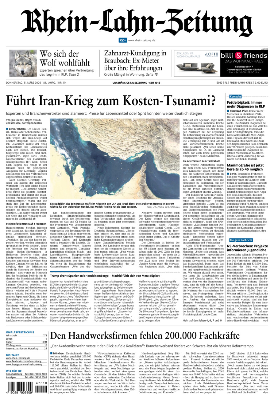 Rhein-Lahn-Zeitung vom Donnerstag, 05.03.2026