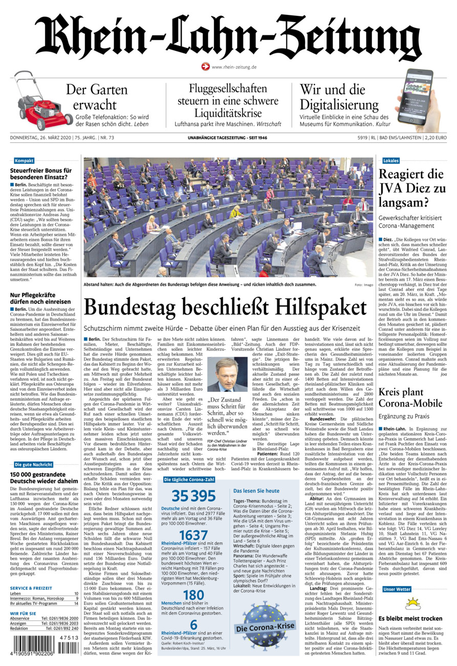 Rhein-Lahn-Zeitung vom Donnerstag, 26.03.2020
