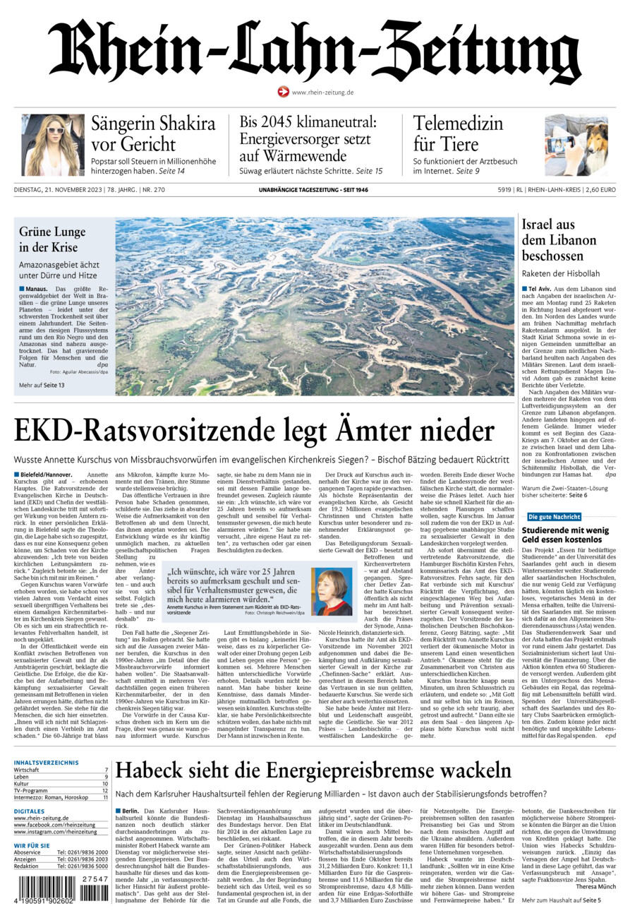 Rhein-Lahn-Zeitung vom Dienstag, 21.11.2023
