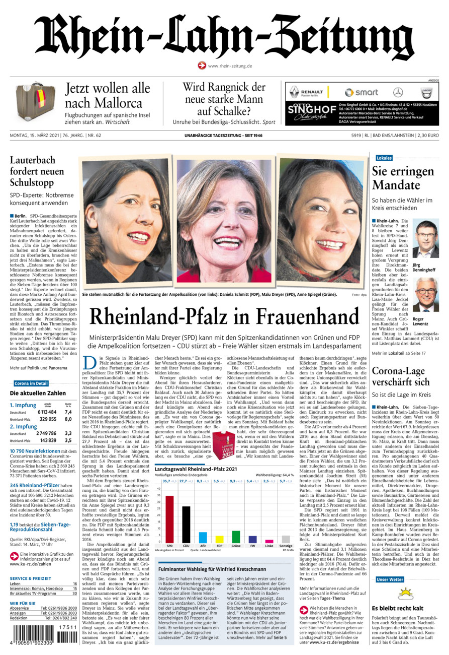 Rhein-Lahn-Zeitung vom Montag, 15.03.2021