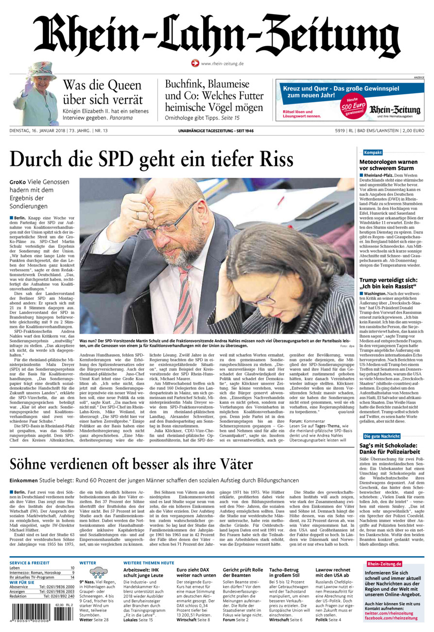 Rhein-Lahn-Zeitung vom Dienstag, 16.01.2018