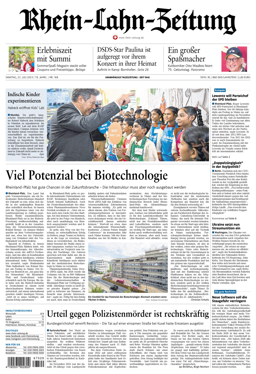 Rhein-Lahn-Zeitung vom Samstag, 22.07.2023