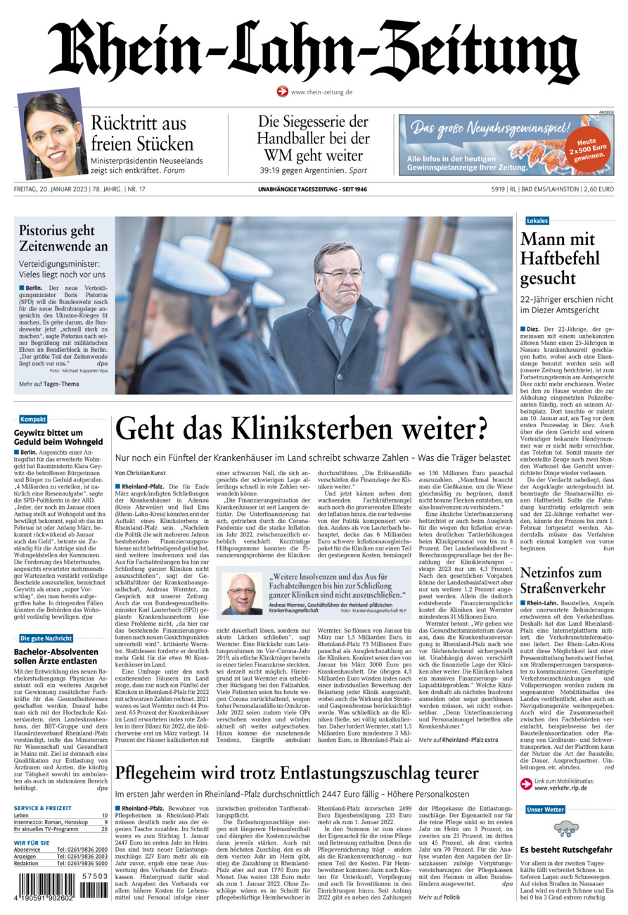 Rhein-Lahn-Zeitung vom Freitag, 20.01.2023