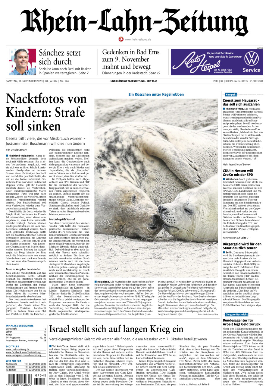 Rhein-Lahn-Zeitung vom Samstag, 11.11.2023