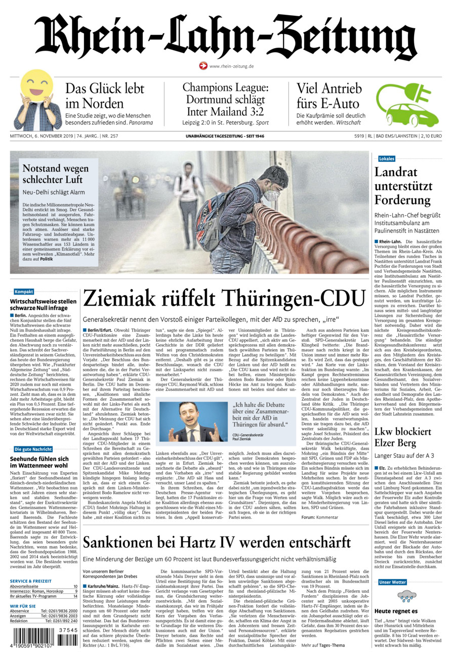 Rhein-Lahn-Zeitung vom Mittwoch, 06.11.2019