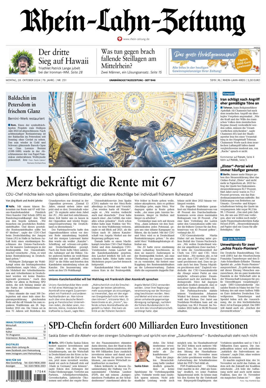 Rhein-Lahn-Zeitung vom Montag, 28.10.2024