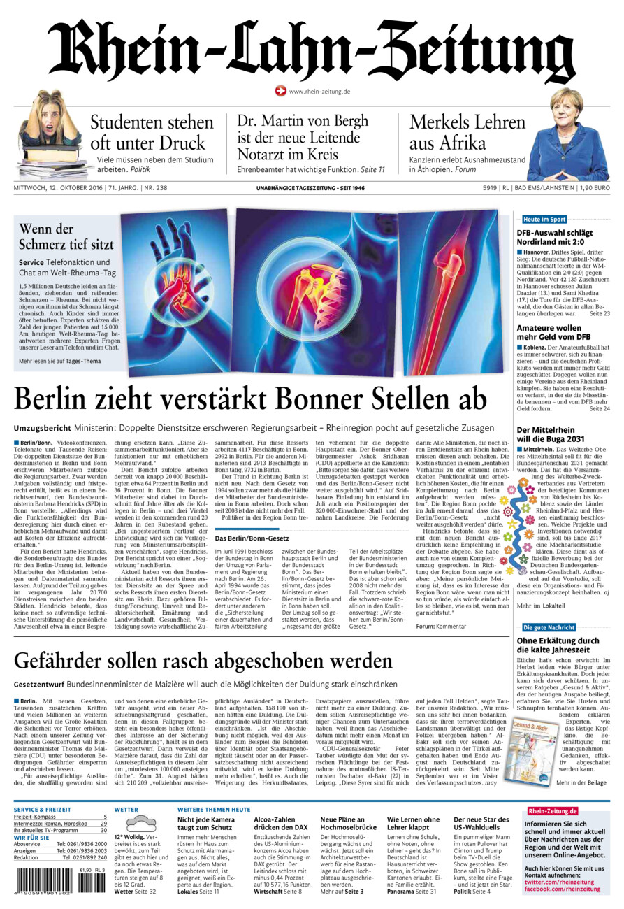 Rhein-Lahn-Zeitung vom Mittwoch, 12.10.2016