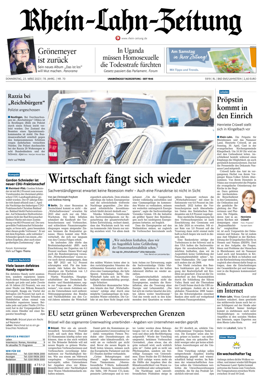 Rhein-Lahn-Zeitung vom Donnerstag, 23.03.2023