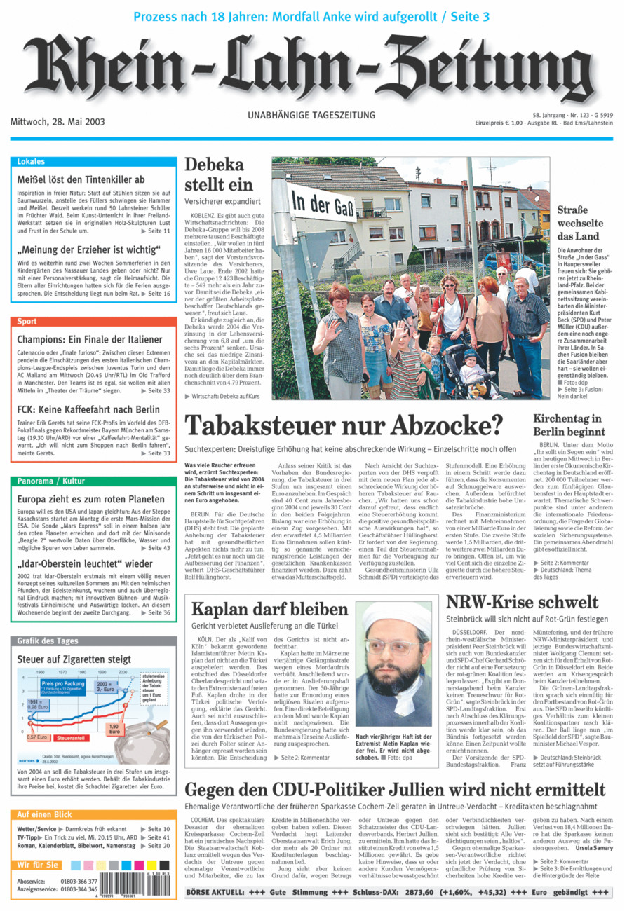 Rhein-Lahn-Zeitung vom Mittwoch, 28.05.2003