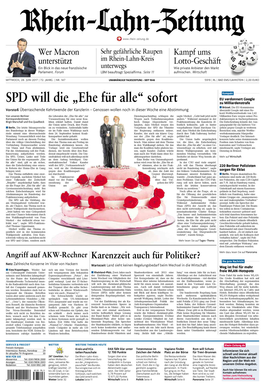 Rhein-Lahn-Zeitung vom Mittwoch, 28.06.2017