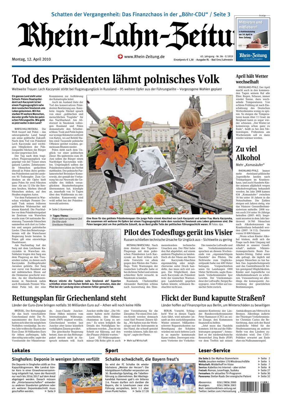 Rhein-Lahn-Zeitung vom Montag, 12.04.2010