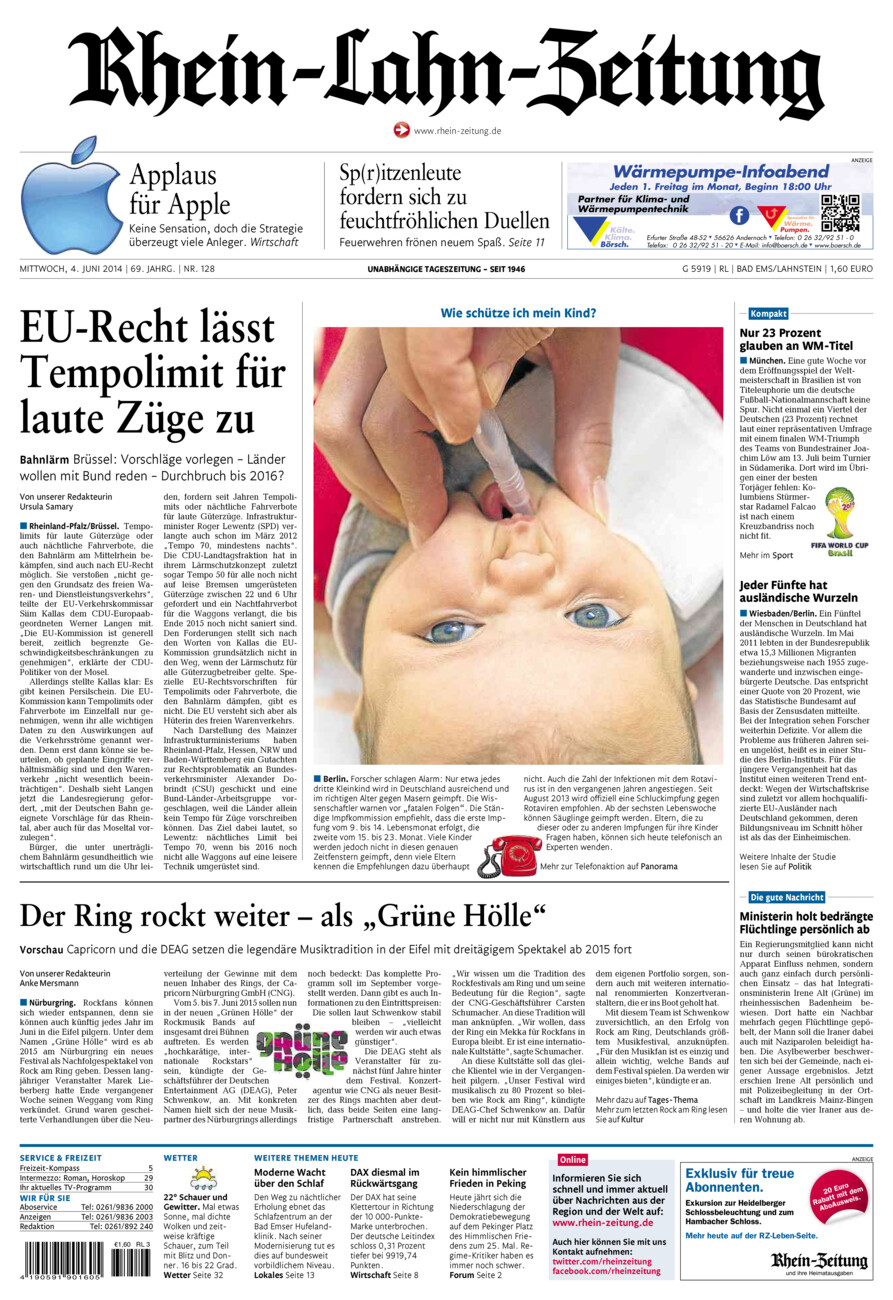 Rhein-Lahn-Zeitung vom Mittwoch, 04.06.2014
