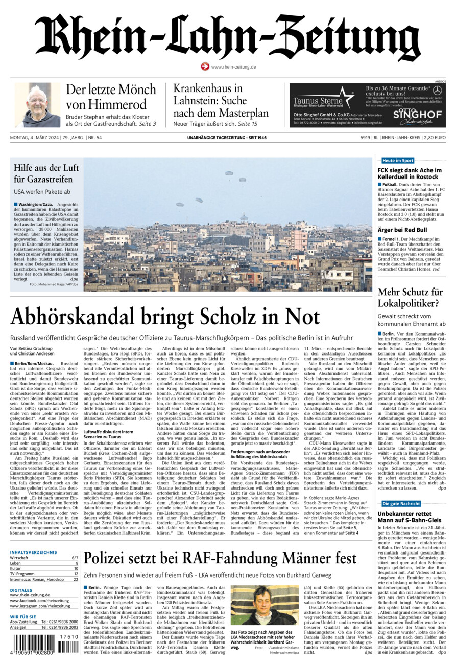 Rhein-Lahn-Zeitung vom Montag, 04.03.2024