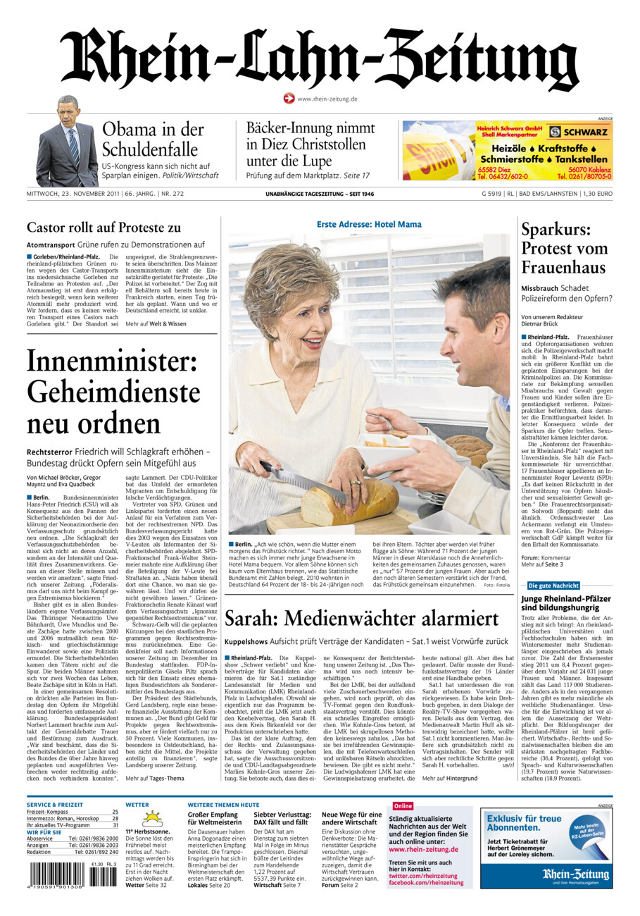 Rhein-Lahn-Zeitung vom Mittwoch, 23.11.2011