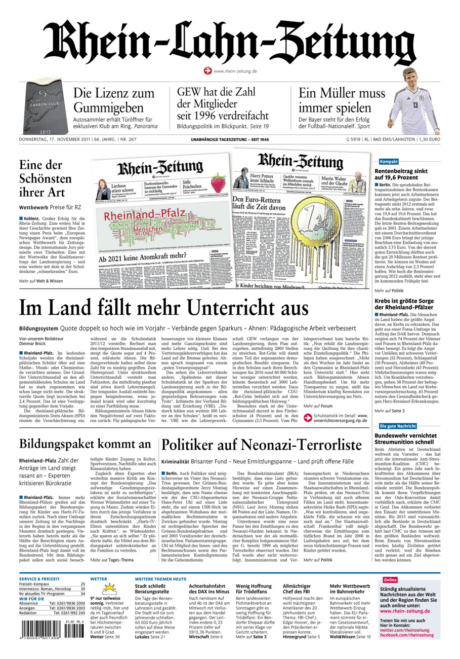 Rhein-Lahn-Zeitung vom Donnerstag, 17.11.2011