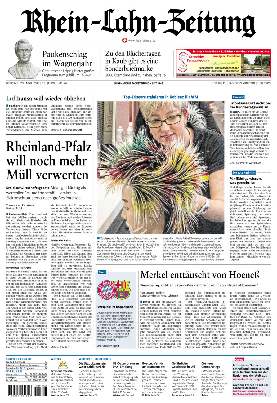 Rhein-Lahn-Zeitung vom Dienstag, 23.04.2013