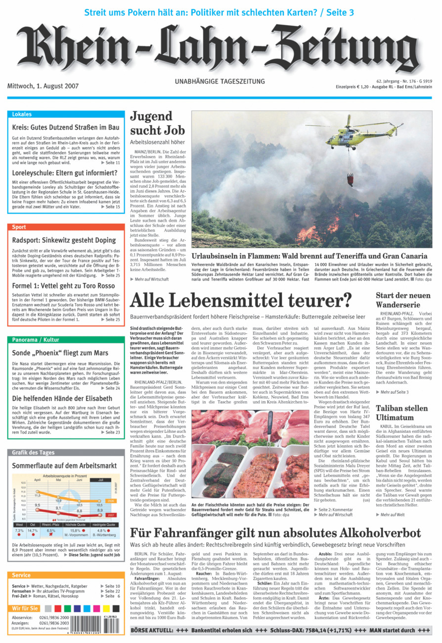 Rhein-Lahn-Zeitung vom Mittwoch, 01.08.2007