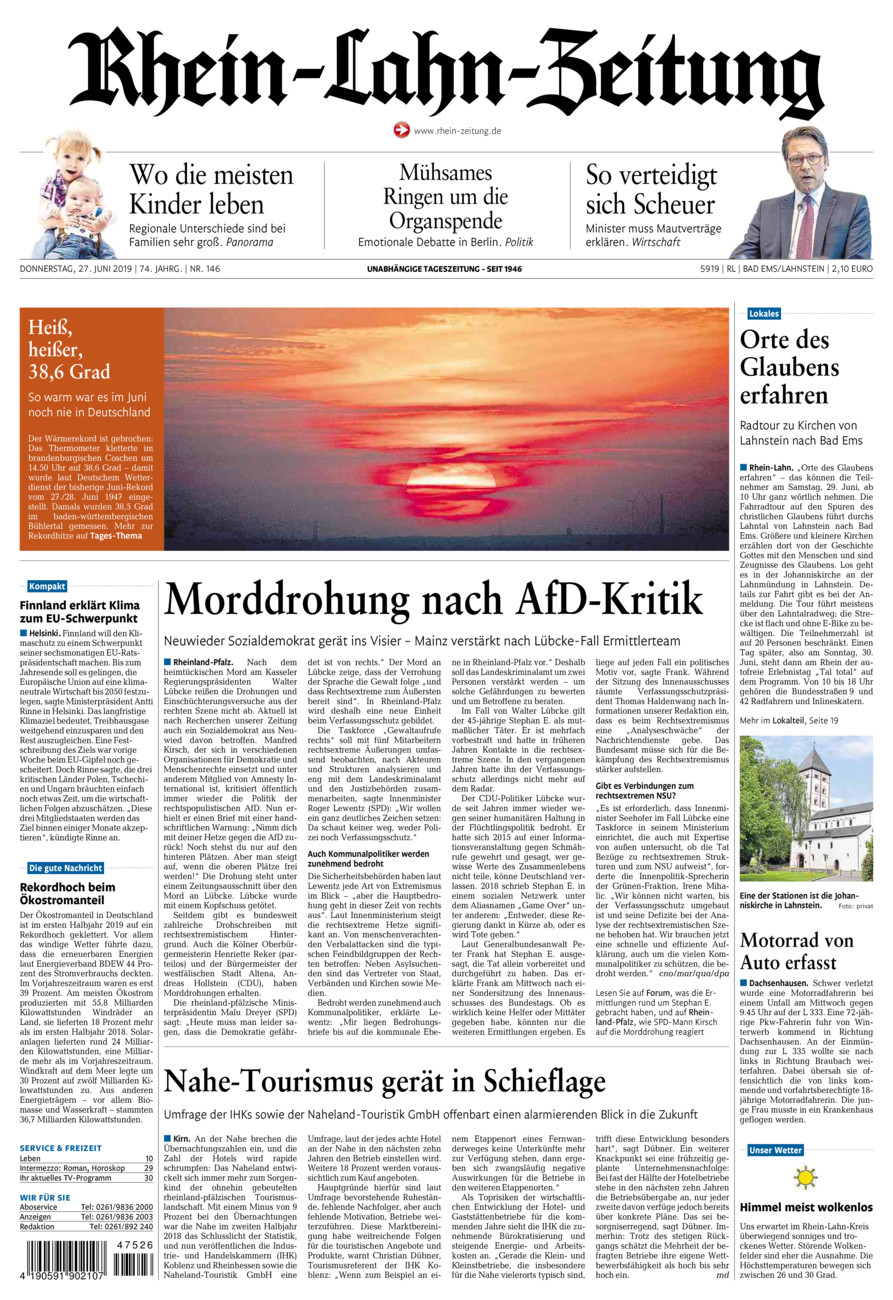 Rhein-Lahn-Zeitung vom Donnerstag, 27.06.2019