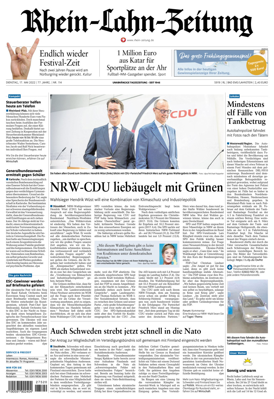 Rhein-Lahn-Zeitung vom Dienstag, 17.05.2022