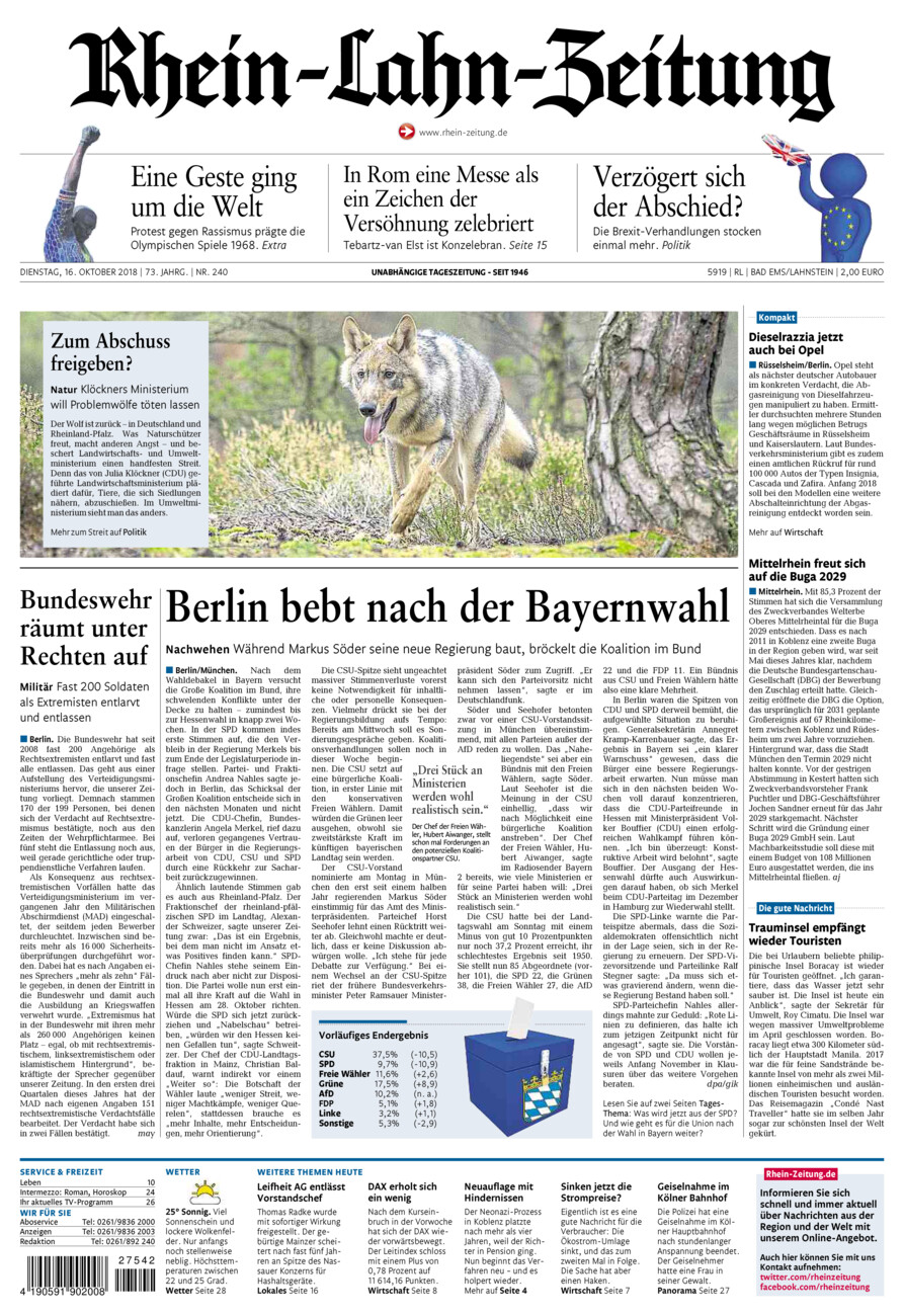 Rhein-Lahn-Zeitung vom Dienstag, 16.10.2018